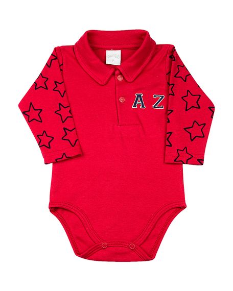 Body Bebê Golinha Suedine Liso e Estampa Estrelas AZ - Vermelho P