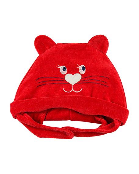 Touca de Bebê Plush Gatinha - Vermelho GG