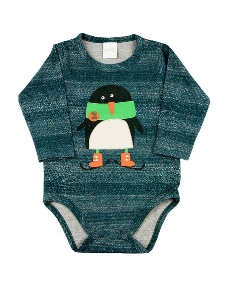 Body Bebê Malhão Ceramic Estampado Pinguim - Verde RN