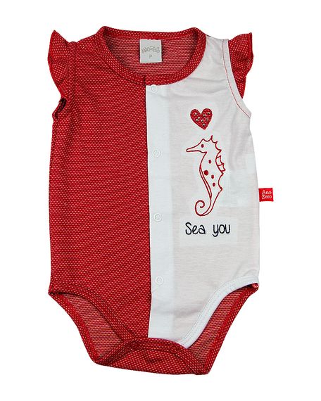 Body Bebê Malha Poá Híbrido Cavalo Marinho Sea You - Vermelho 3