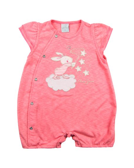 Macacão Bebê Malha Flamê Vintage Coelhinha - Rosa P