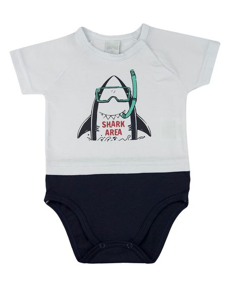 Body Bebê Cotton Silk Tubarão - Shark Area - Marinho 1