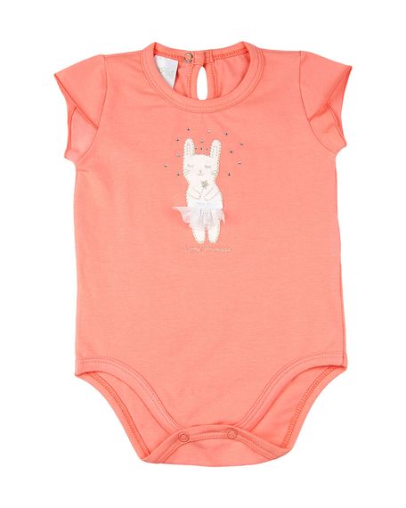 Body Bebê Cotton Conforto Bordado de Coelhinha - Salmão 2