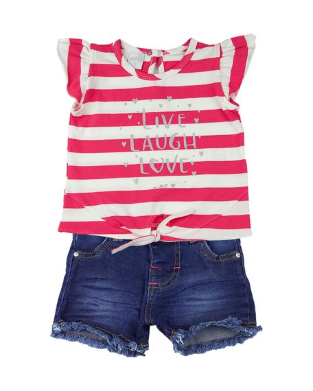 Conjunto Infantil Cotton Listrado Índigo Live Laugh Love - Pink 3