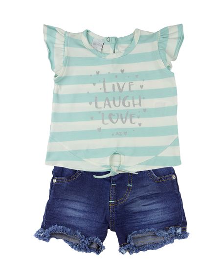 Conjunto Infantil Cotton Listrado Índigo Live Laugh Love - Verde 1