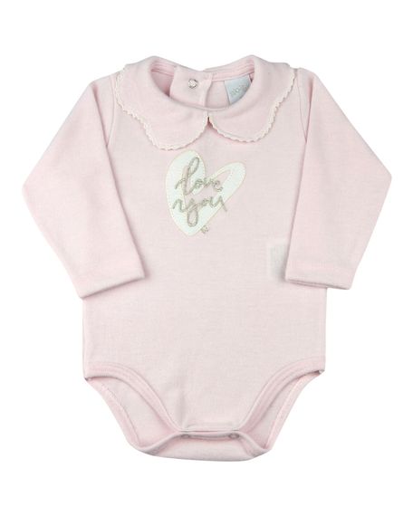 Body Bebê Menina Malha Sweter Flanel Love You - Rosa P