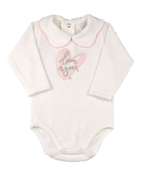 Body Bebê Menina Malha Sweter Flanel Love You - Natural 1