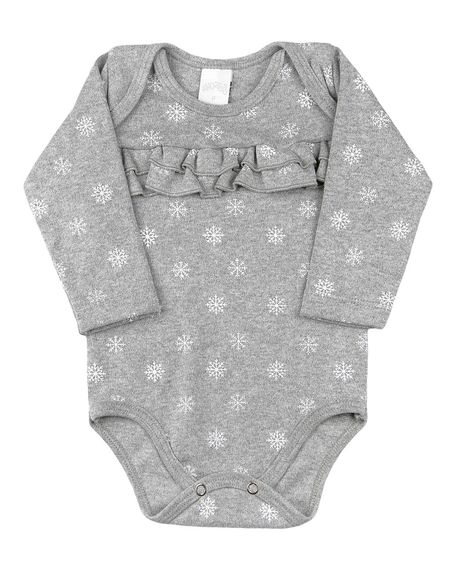 Body Suedine Estampado de Neve com Babadinhos - Mescla G