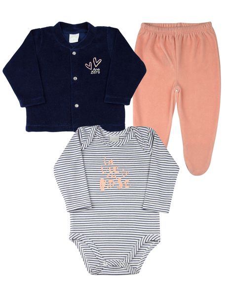 Conjunto Bebê Plush Ondulê, Suedine Listrado e Plush La Vie en Rose - Marinho G