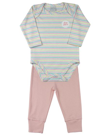 Pijama Bebê Suedine Listrado e Liso - Amarelo P