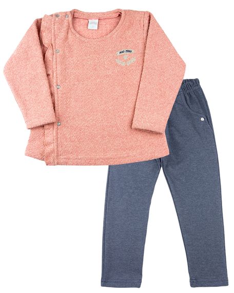 Conjunto Infantil Malha Tweed e Cotton Índigo com Babados - Rosa 1