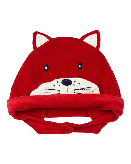 Touca de Bebê Plush Bordado Gatinho - Vermelho M