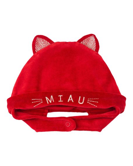 Touca de Bebê Plush Bordado Miau - Vermelho G