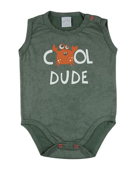 Body Bebê Sem Manga Malha Laserwash Carangueijo Cool Dude - Verde G