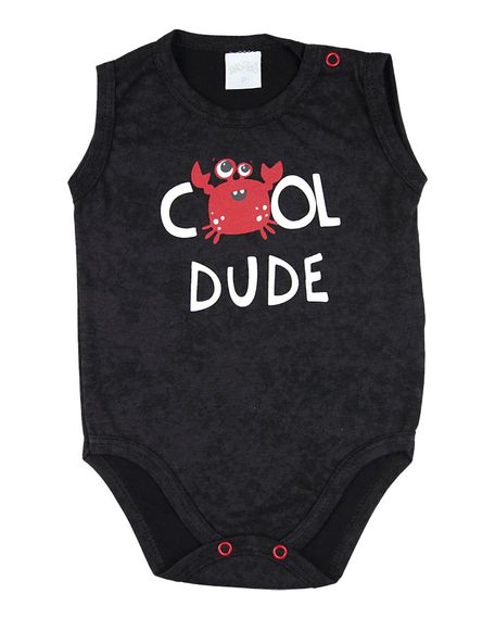 Body Bebê Sem Manga Malha Laserwash Carangueijo Cool Dude - Preto G