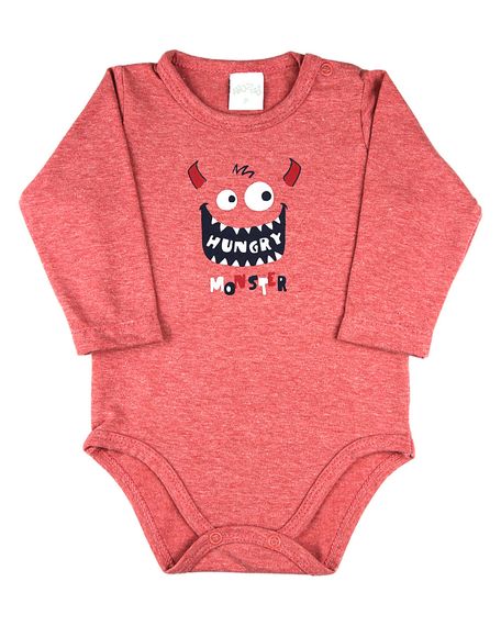 Body Bebê Menino Malhão Vintage Vellutato Hungry Monster - Vermelho RN