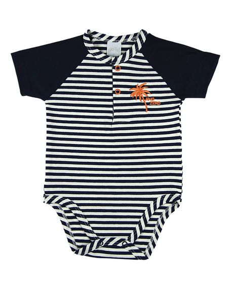 Body Bebê Menino Cotton Listrado Bordado Coqueiros - Marinho G