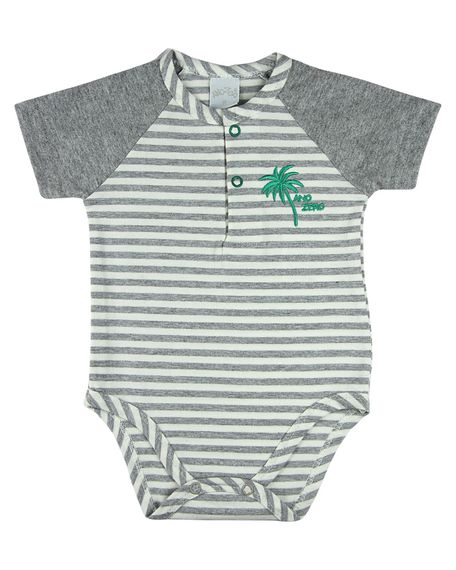 Body Bebê Menino Cotton Listrado Bordado Coqueiros - Mescla P