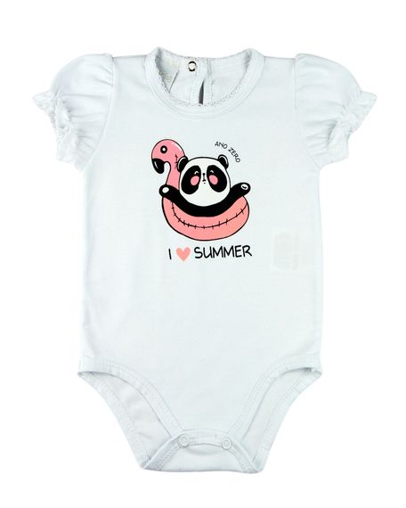 Body Bebê Menina Cotton Silk Urso Panda I Love Summer - Branco P