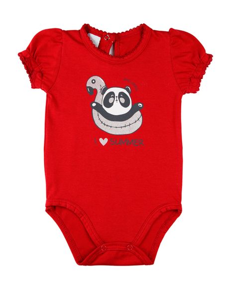 Body Bebê Menina Cotton Silk Urso Panda I Love Summer - Vermelho P