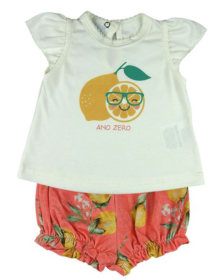 Conjunto Bebê Menina Cotton e Viscolycra Estampada Laranjinha - Laranja P