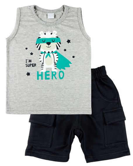 Conjunto Infantil Menino Meia Malha e Moletinho Tigre I'm Super Hero - Grafite 1