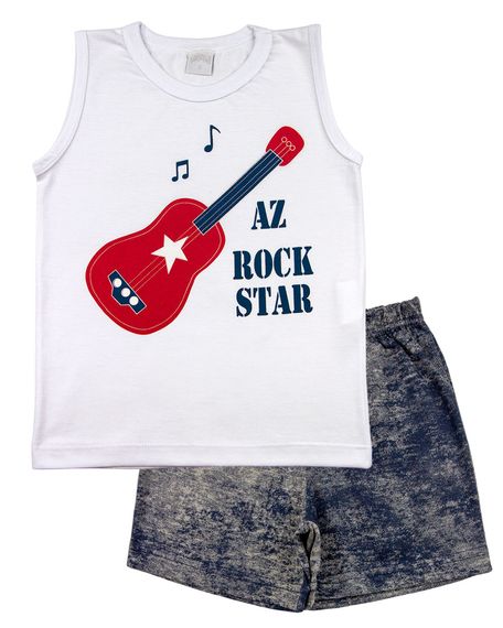 Pijama Infantil Menino Meia Malha e Malha Estampada AZ Rock Star - Vermelho 1