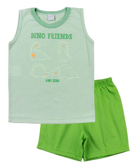 Pijama Infantil Menino Malha Listrada Estampa Refletiva Dino Friends - Verde 4