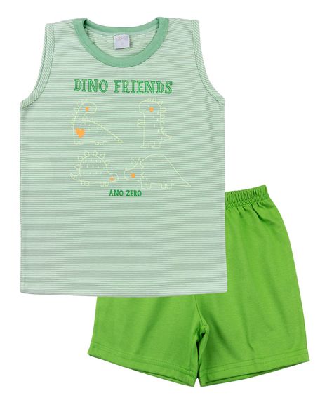 Pijama Infantil Menino Malha Listrada Estampa Refletiva Dino Friends - Verde GG