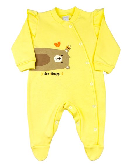 Macacão Bebê Suedine Silk Ursinho Bee Happy - Amarelo G
