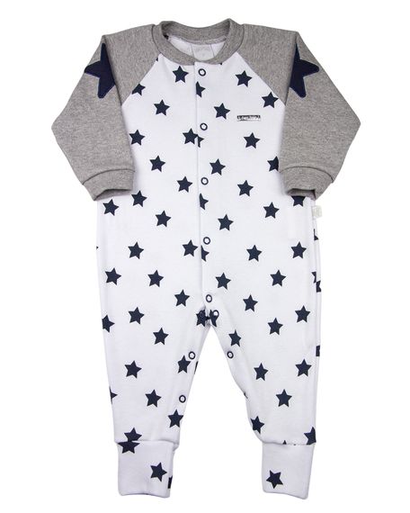 Macacão Bebê Suedine Estampado Estrelas - Branco G
