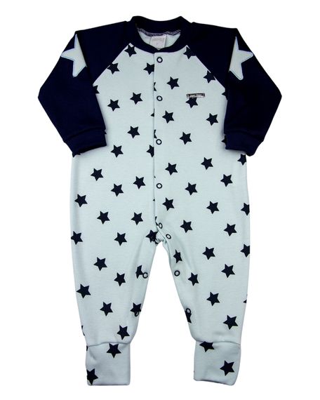 Macacão Bebê Suedine Estampado Estrelas - Azul P