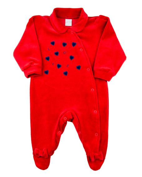 Macacão Bebê Plush com Corações Aplicados - Vermelho M