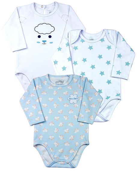 Kit Body Bebê Menino Suedine Estampado Estrelas e Ovelhinhas - Branco 1