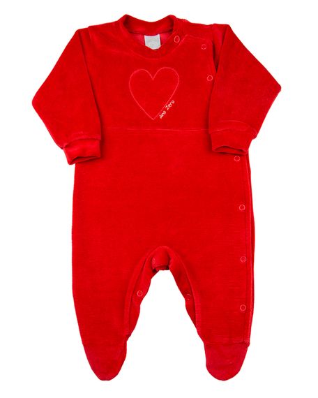 Macacão Bebê Plush Liso e Plush Cotelê Coração - Vermelho RN