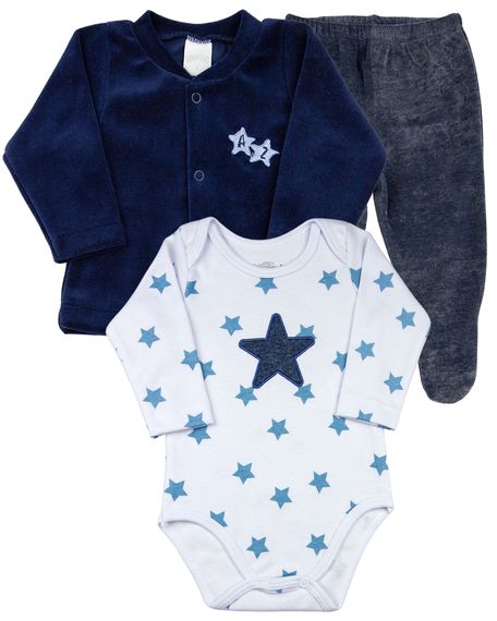 Conjunto Bebê Plush Laserwash e Suedine Estampado Estrelinhas - Marinho P