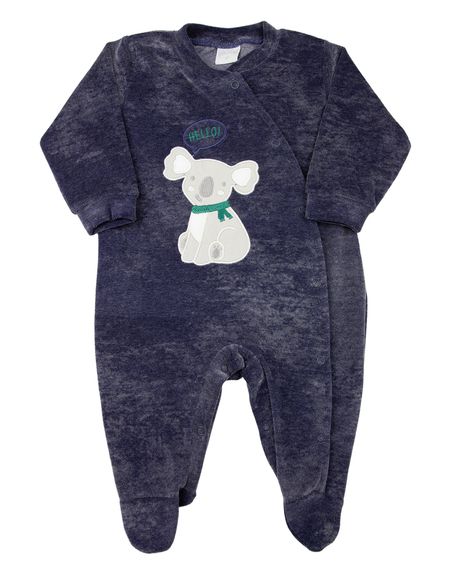 Macacão Bebê Plush Jeans Laserwash Urso Coala - Marinho G