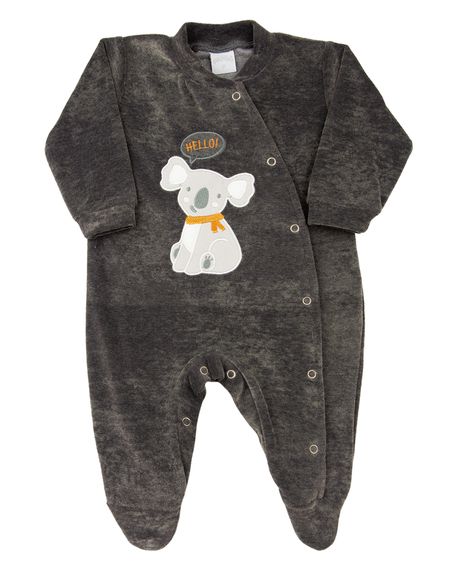 Macacão Bebê Plush Jeans Laserwash Urso Coala - Cinza M