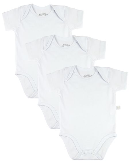 Kit 3 Body Bebê Cotton Básico Meia Manga - Branco RN