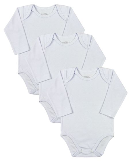 Kit 3 Body Bebê Suedine Manga Longa Básico - Branco RN