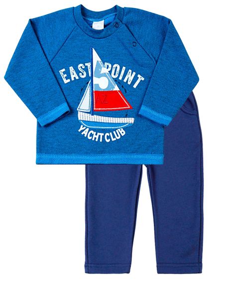 Conjunto Bebê Malha Minichevron e Moletom East Point - Azul M