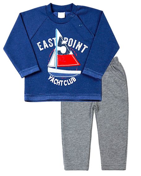 Conjunto Bebê Malha Minichevron e Moletom East Point - Marinho G