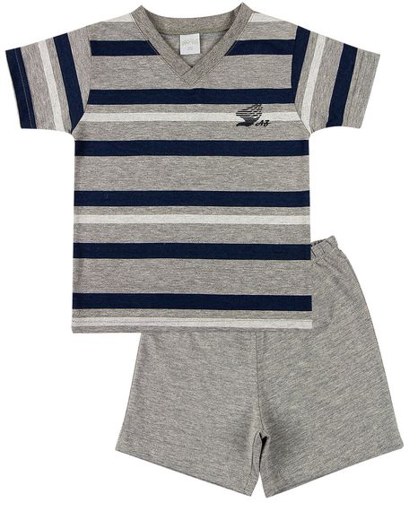 Pijama Infantil Menino Malha Mescla Listrada Silk AZ - Marinho GG