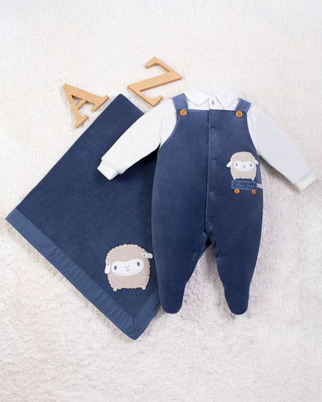 Saída Maternidade Menino Plush Ovelhinha - Azul Jeans P