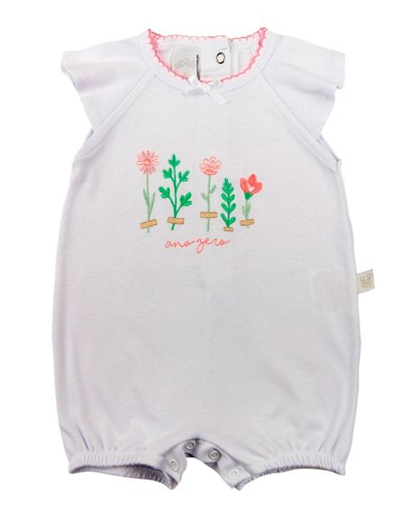 Macacão Bebê Suedine Bordado Florzinhas - Branco M