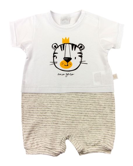 Macacão Bebê Cotton e Malha Listrada Fleece Tigre - Mescla M