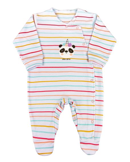 Macacão Bebê Suedine Longo Listrado Silk Ursinho Panda - Pink G