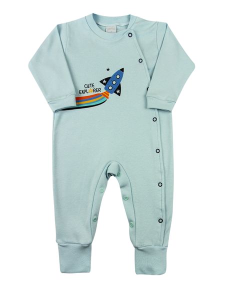 Macacão Bebê Suedine Longo Silk Foguete Cute Explorer - Azul M