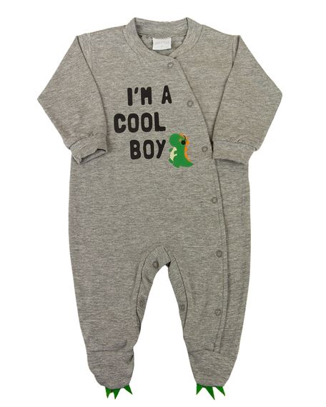 Macacão Bebê Cotton Longo Silk Dino I'm a Cool Boy - Mescla G