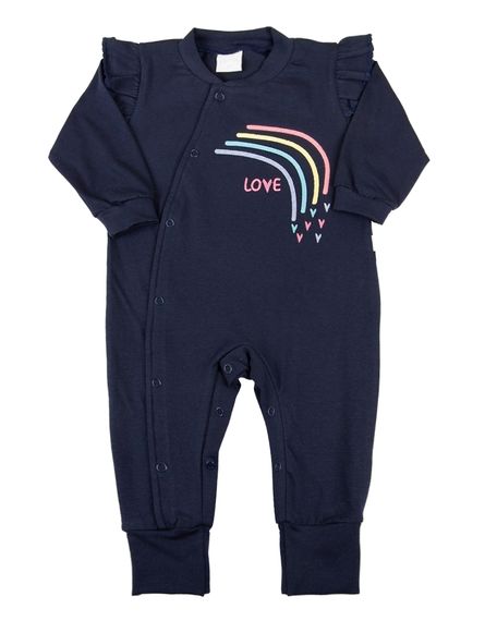 Macacão Bebê Longo Cotton Bordado Love - Marinho G